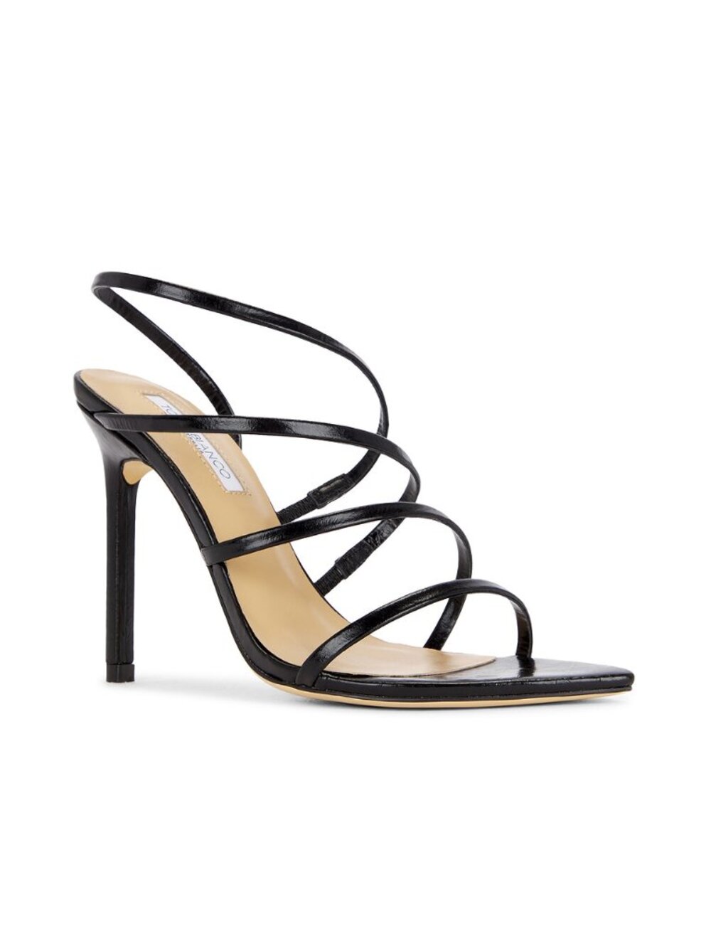 Tony Bianco Milana Sandal in Black Crinkle strappy leather open toe high heel